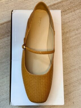 Fitory Tan Woven Mary Jane Flat with Single Strap